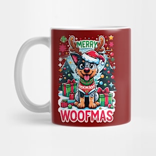 Merry Woofmas - Cartoon Reindeer Blue Heeler Puppy Christmas Mug